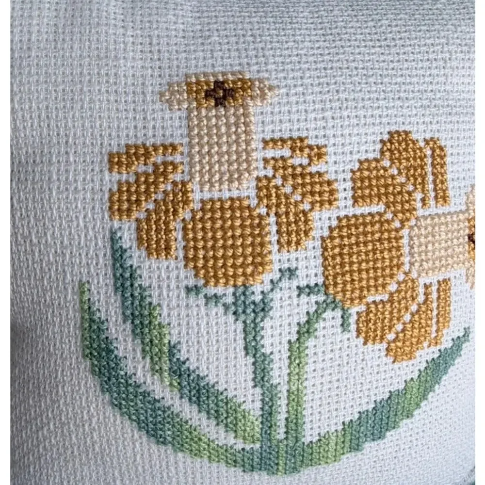 Charming Handmade Needlepoint Flowers Accent Pillows Ruffled Ditsy Floral Trim